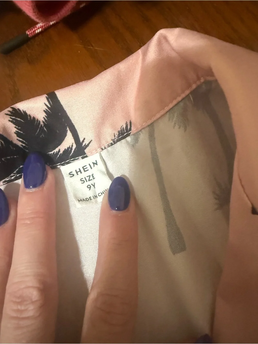 SHEIN Pink Palm Print Button-Up Shirt